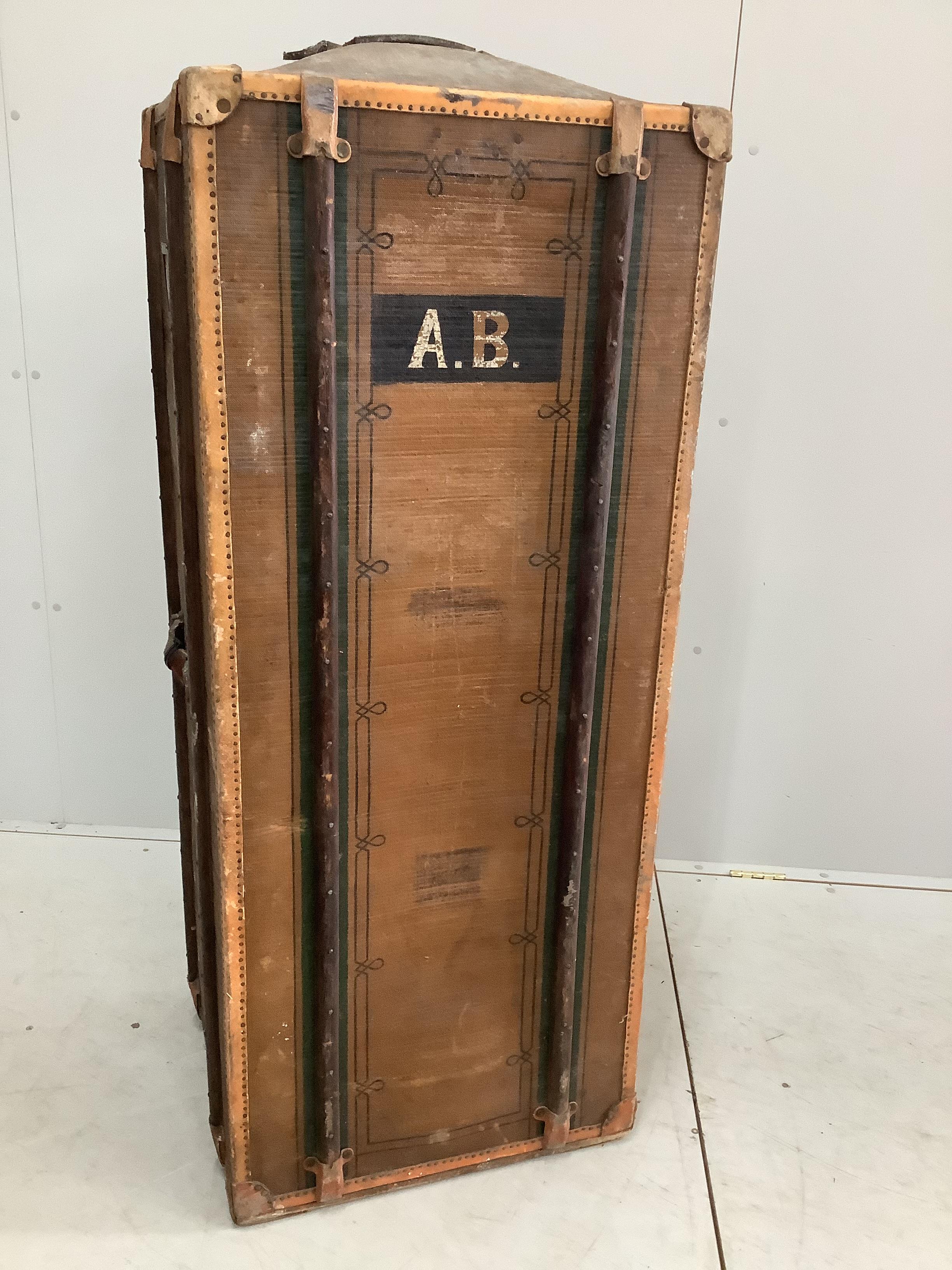 An early 20th century Madler Koffer wardrobe trunk, width 55cm, depth 55cm, height 140cm
